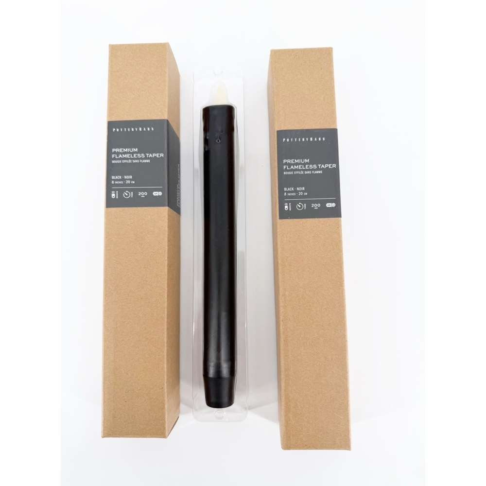 NEW Pottery Barn Flickering Flameless Black Wax Taper Candle 8" Set Of 2